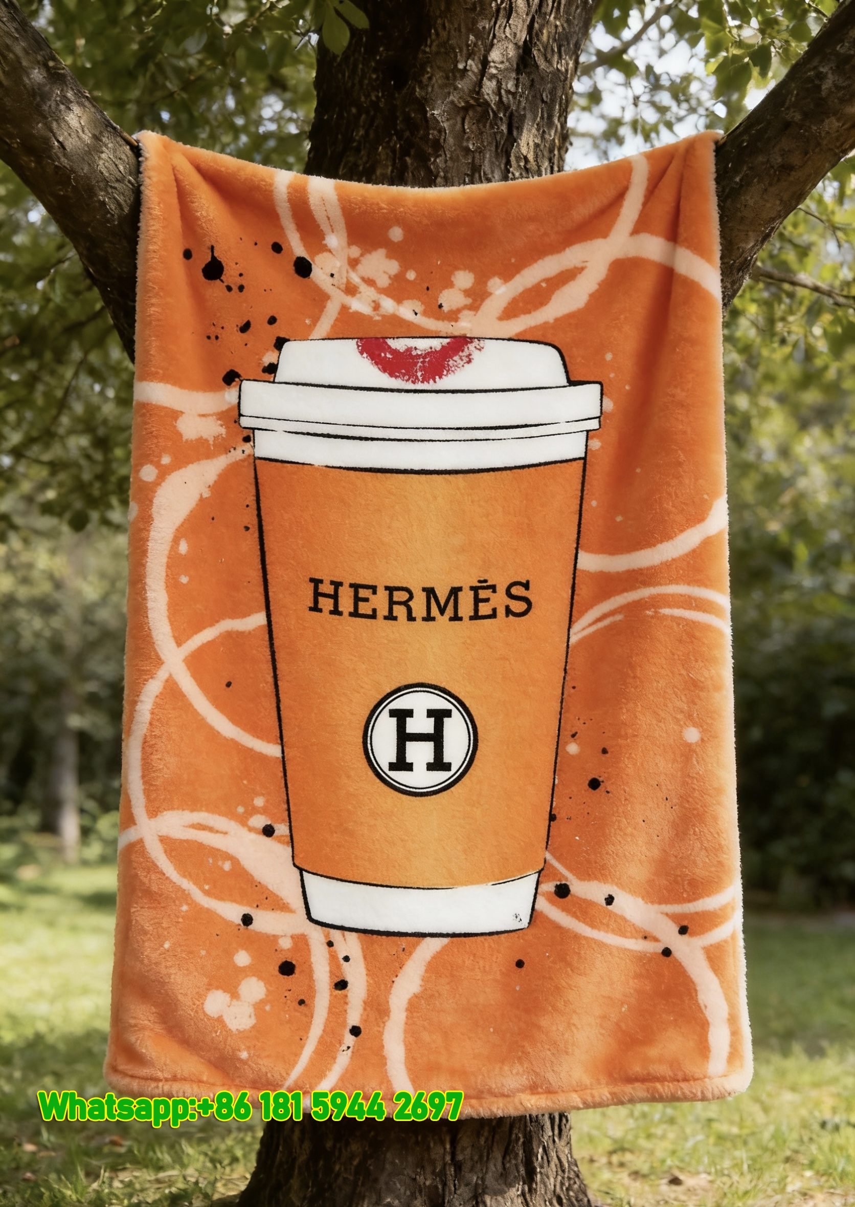 Luxury Hermès Coffee Cup Flannel Sofa Throw Blanket IMG_4938